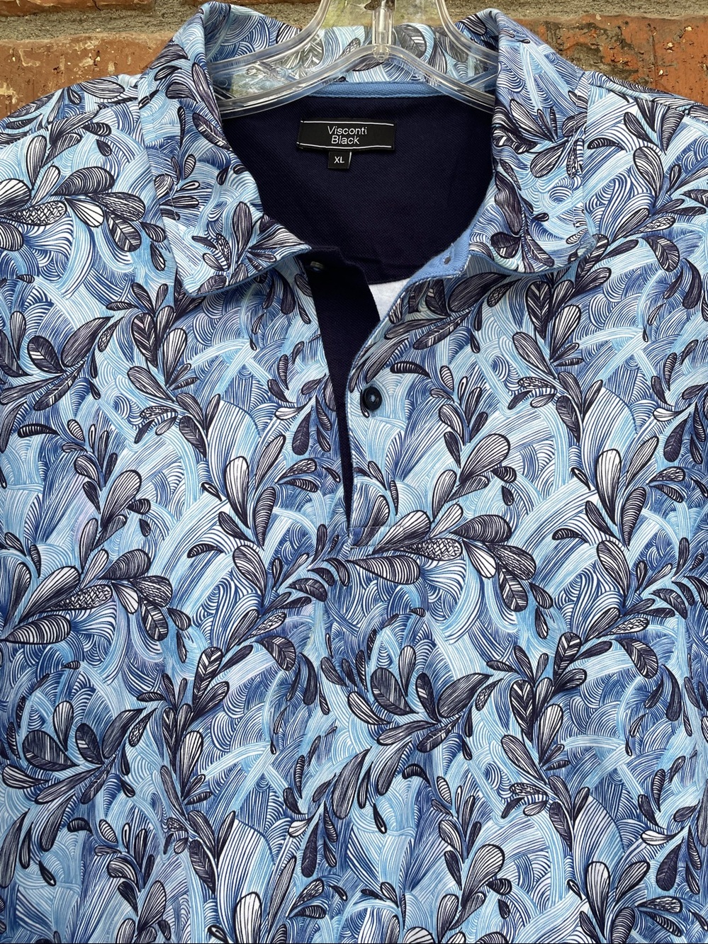 Visconti Black -Leaf-Print Short Sleeve Polo Men’s Shirt - Picture 2 of 6